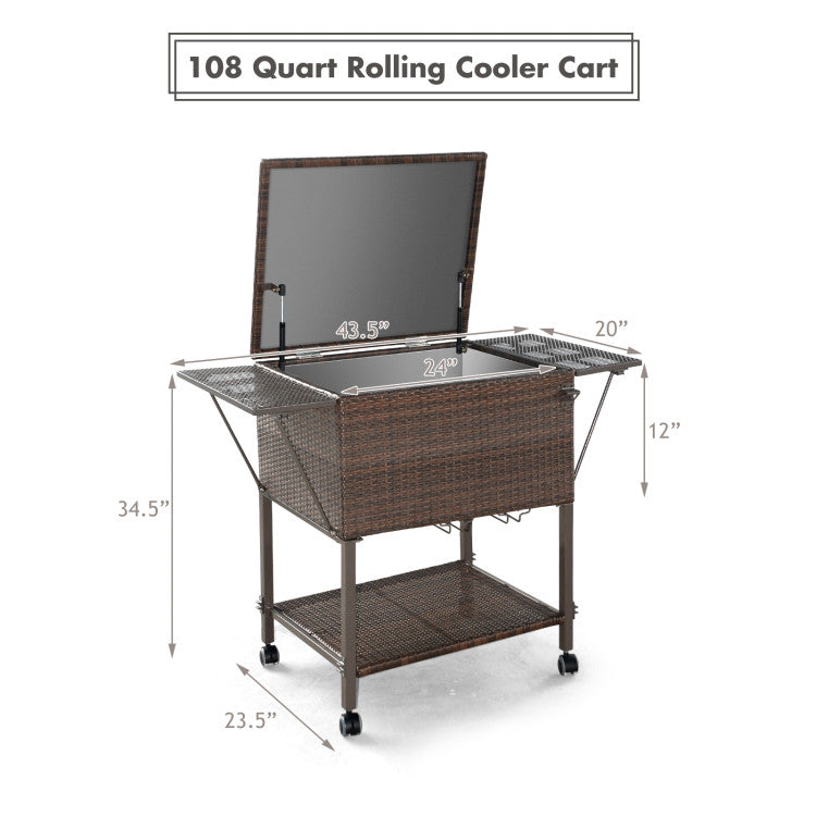 Costway | 108 Qt Outdoor Portable Rattan Cooler Cart Trolley