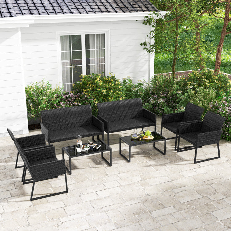 Costway | 4 Pieces Outdoor Wicker Patio Furniture Set with Quick Dry Foam All Weather for Backyard