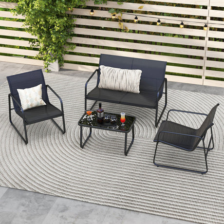 Costway | 4 Pieces Outdoor Conversation Set with Tempered Glass Coffee Table