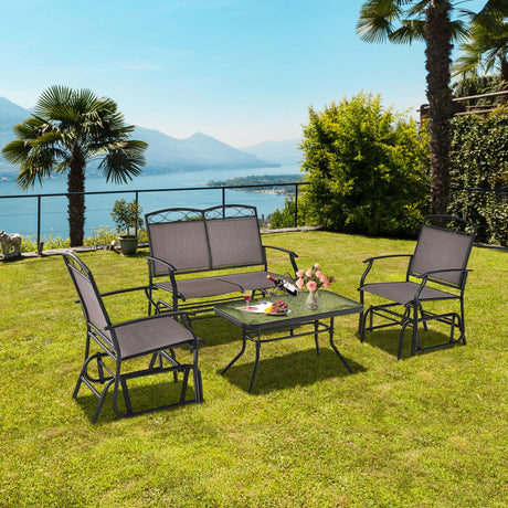 Costway | 4 Piece Patio Glider Conversation Set with Tempered Glass Table Top