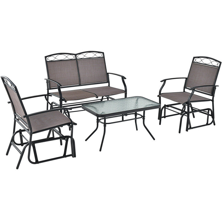 Costway | 4 Piece Patio Glider Conversation Set with Tempered Glass Table Top