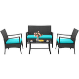 Costway | 4 Pieces Rattan Conversation Set with Tempered Glass Coffee Table