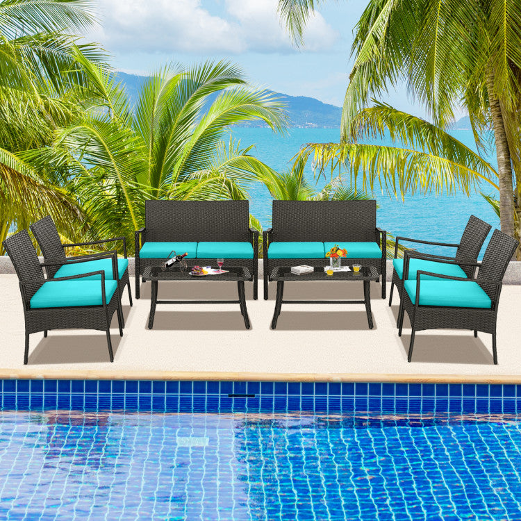 Costway | 4 Pieces Rattan Conversation Set with Tempered Glass Coffee Table
