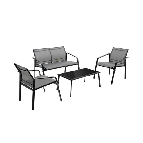 Costway | 4 Pieces Patio Furniture Set with Armrest Loveseat Sofas and Glass Table Deck