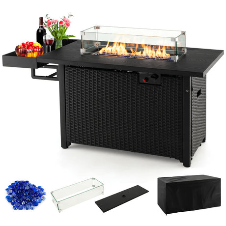 Costway | 52 Inches Outdoor Wicker Gas Fire Pit Propane Fire Table with Cover
