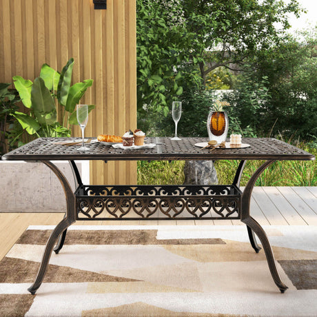 Costway | 59 Inch Aluminum Patio Dining Table with Umbrella Hole fot 6 Persons