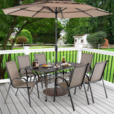 Costway | 59 Inch Aluminum Patio Dining Table with Umbrella Hole fot 6 Persons