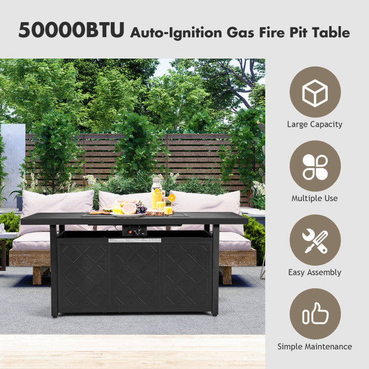 Costway | 57 Inch 50,000 BTU Rectangular Propane Outdoor Fire Pit Table
