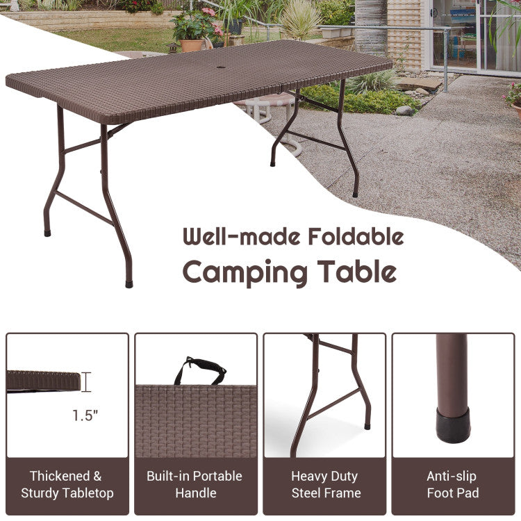 Costway | 6 Feet Folding Portable Rattan Table with Carrying Handle