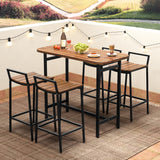 Costway | 5 Piece Acacia Wood Bar Table Set Bar Height Table and Chairs with Metal Frame and Footrest