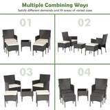 Costway | 5 Pieces Outdoor Wicker Sofa Set with Coffee Table and 2 Ottomans