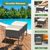 Costway | 5 Pieces Outdoor Wicker Sofa Set with Coffee Table and 2 Ottomans