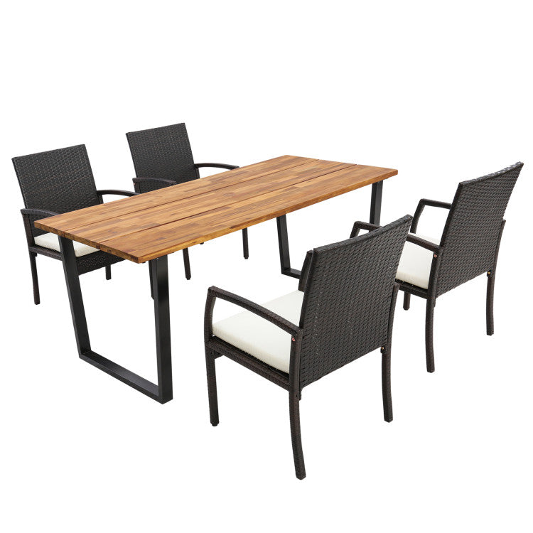 Costway | 5 Pieces Patio Rattan Dining Set with Umbrella Hole and Seat Cushions