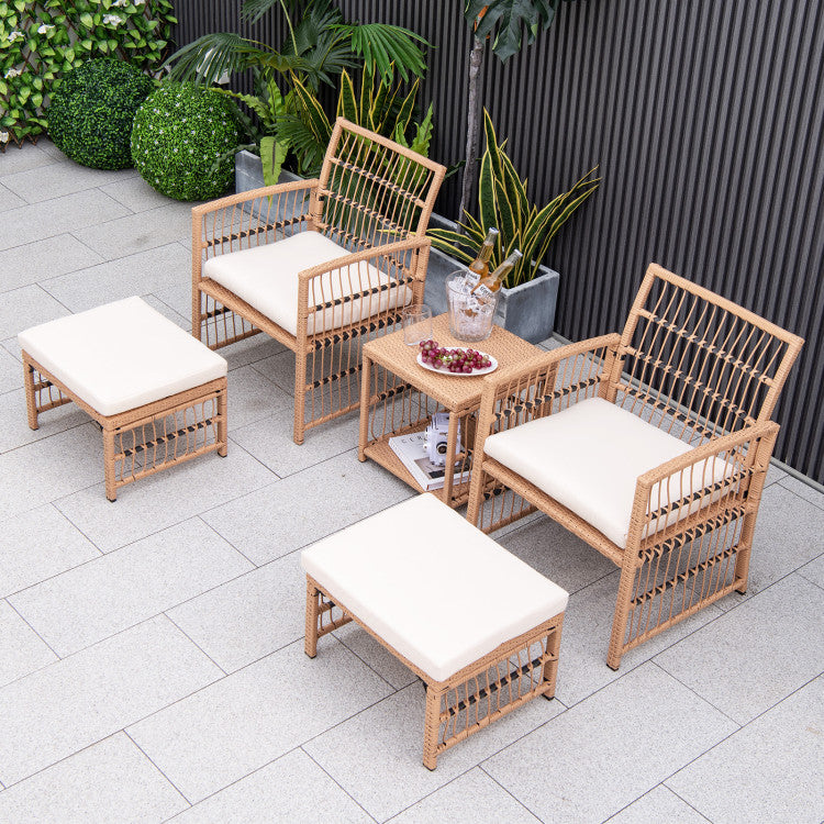 Costway | 5 Piece Patio Wicker Sofa Set with Seat and Back Cushions