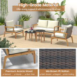 Costway | 5 Piece Rattan Furniture Set Wicker Woven Sofa Set with 2 Tempered Glass Coffee Tables