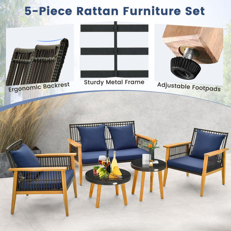 Costway | 5 Piece Outdoor Conversation Set with 2 Coffee Tables for Backyard Poolside