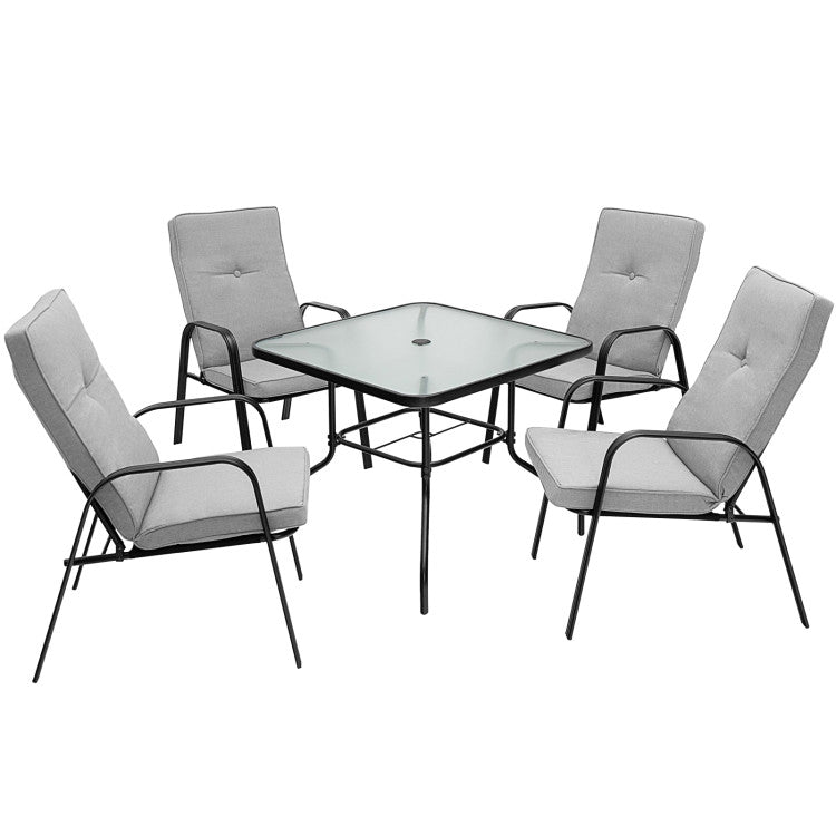 Costway | 5 Pieces Outdoor Dining Set with 4 Stackable Chair and High-Back Cushions