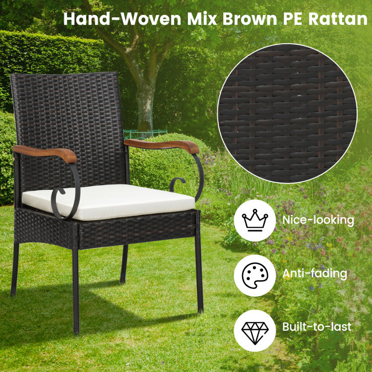 Costway | 5 Pieces Patio Rattan Dining Set with Umbrella Hole for Poolside Backyard