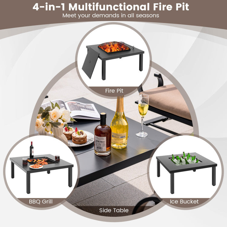 Costway | 5 Pieces Patio Rocking Chairs and 4-in-1 Fire Pit Table with Fire Poker