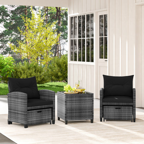 Costway | 5 Piece Patio Rattan Furniture with 2 Ottomans and Tempered Glass Coffee Table