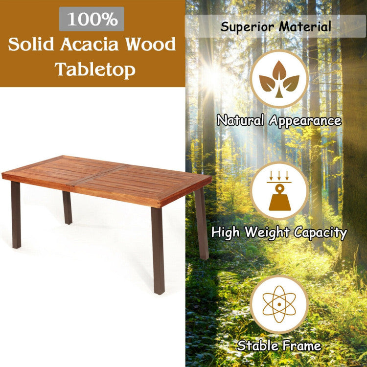 Costway | Rectangular Acacia Wood Rustic Dining Furniture Table