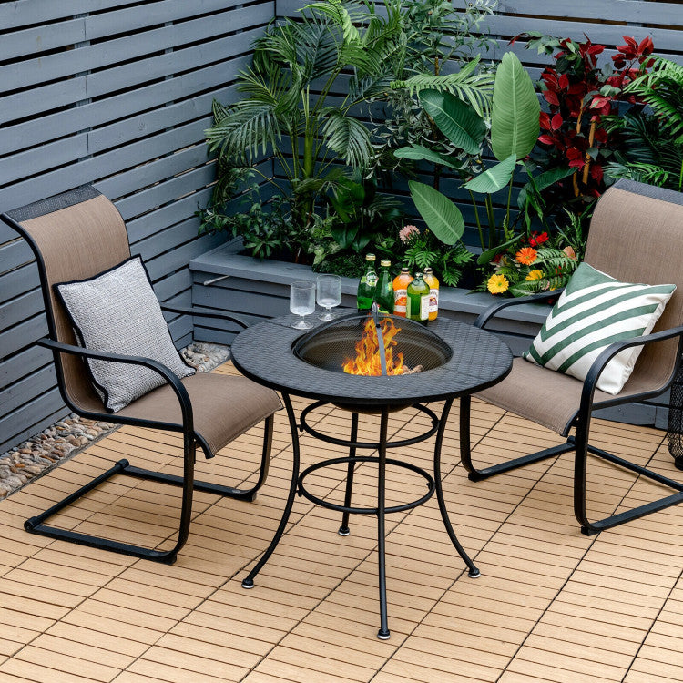 Costway | 31.5 Inch Patio Fire Pit Dining Table With Cooking BBQ Grate