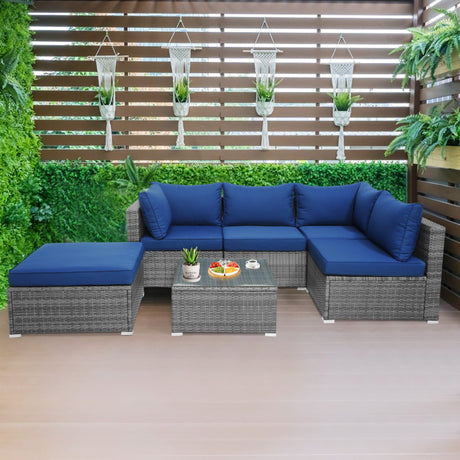 Costway | 6 Pieces Outdoor Rattan Sofa Set with Seat and Back Cushions