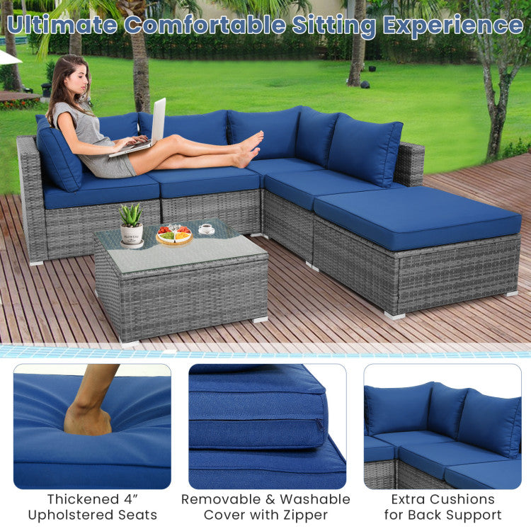 Costway | 6 Pieces Outdoor Rattan Sofa Set with Seat and Back Cushions