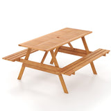 Costway | 6 Person Picnic Table Set Patio Rectangle with 2 Built-in Benches and Umbrella Hole