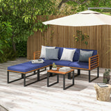 Costway | 6 Piece Patio Acacia Wood Conversation Sofa Set with Ottomans and Coffee Table
