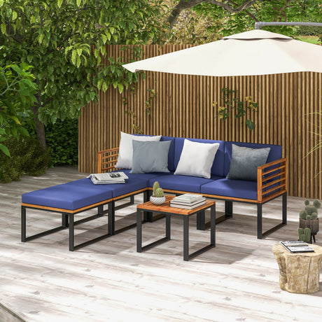 Costway | 6 Piece Patio Acacia Wood Conversation Sofa Set with Ottomans and Coffee Table