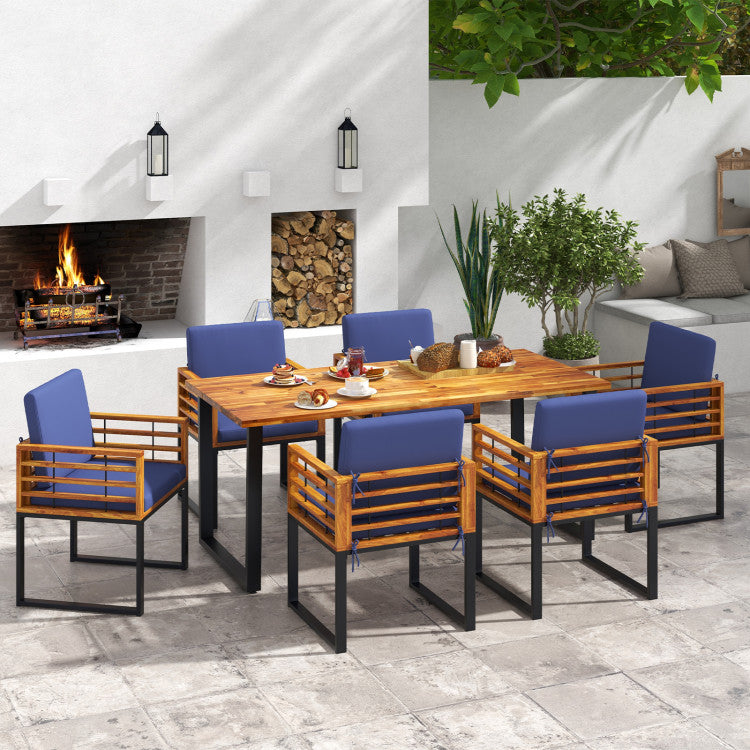 Costway | 5-Piece Patio Acacia Wood Chair Set with Ottoman and Coffee Table