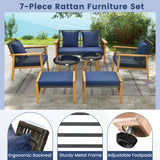 Costway | 7 Piece Outdoor Conversation Set with Stable Acacia Wood Frame Cozy Seat & Back Cushions