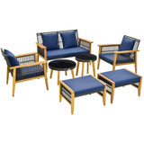 Costway | 7 Piece Outdoor Conversation Set with Stable Acacia Wood Frame Cozy Seat & Back Cushions