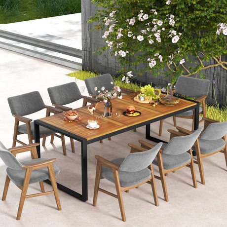 Costway | 79 Inch Acacia Wood Patio Table with 1.9 Inch Umbrella Hole for Garden and Poolside