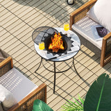 Costway | 23.5 Inches Round Steel Fire Pit Table with Mesh Cover and Fire Poker