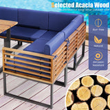 Costway | 8 Pieces Patio Acacia Wood Dining Table Set with Ottoman Cushions