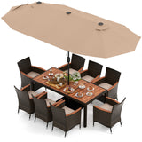 Costway | 9 Piece Outdoor Dining Set with 15 Feet Double-Sided Twin Patio Umbrella