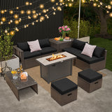 Costway | 9 Pieces Outdoor Patio Furniture Set with 42 Inch Propane Fire Pit Table