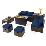 Costway | 9 Pieces Outdoor Patio Furniture Set with 42 Inch Propane Fire Pit Table