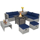 Costway | 9 Pieces Outdoor Patio Furniture Set with 32-Inch Propane Fire Pit Table