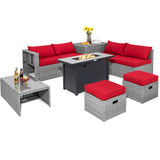 Costway | 9 Pieces Patio Furniture Set with 42 Inches 60000 BTU Fire Pit