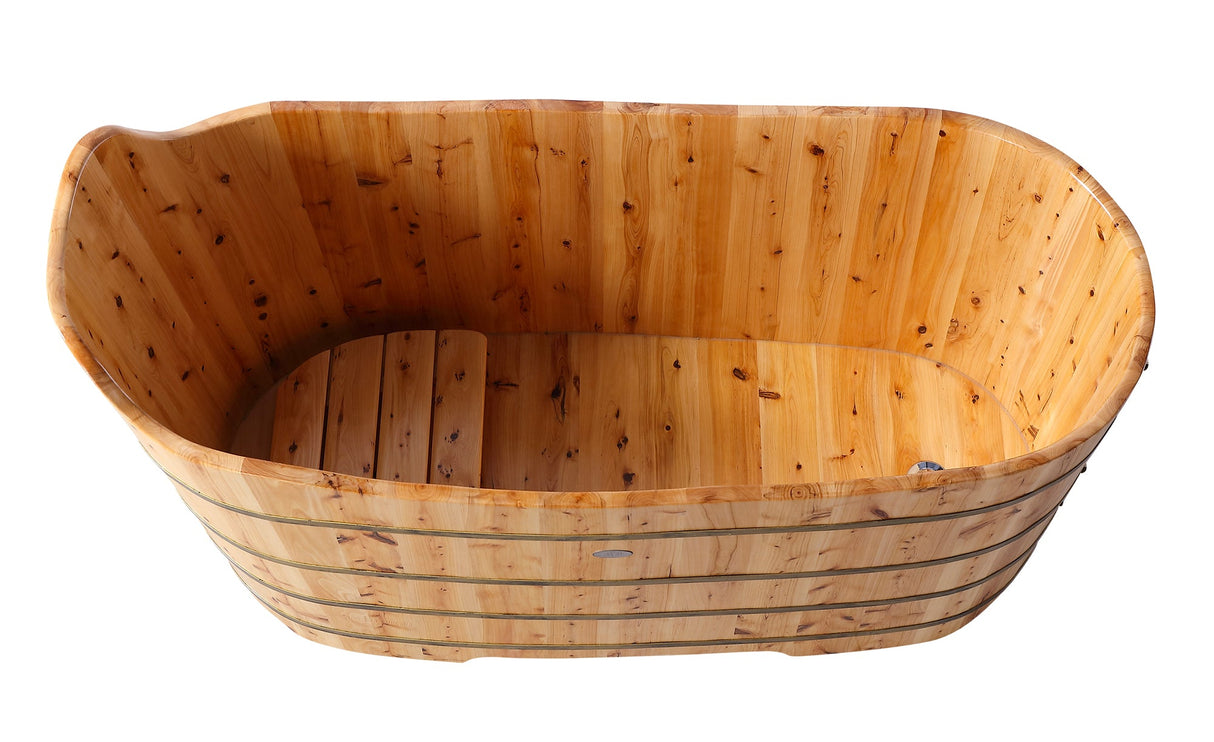 ALFI | AB1103 59" Free Standing Cedar Wood Bathtub with Bench