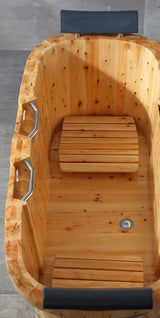 ALFI | AB1130 65" 2 Person Free Standing Cedar Wooden Bathtub with Fixtures & Headrests