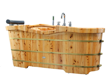 ALFI | AB1136 61" Free Standing Cedar Wooden Bathtub with Chrome Tub Filler