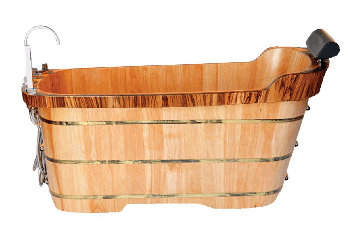 ALFI | AB1148 59" Free Standing Wooden Bathtub with Chrome Tub Filler