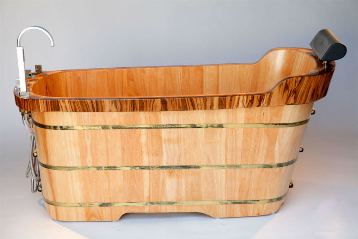 ALFI | AB1148 59" Free Standing Wooden Bathtub with Chrome Tub Filler