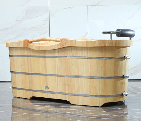 ALFI | AB1163 61" Free Standing Wooden Bathtub with Cushion Headrest