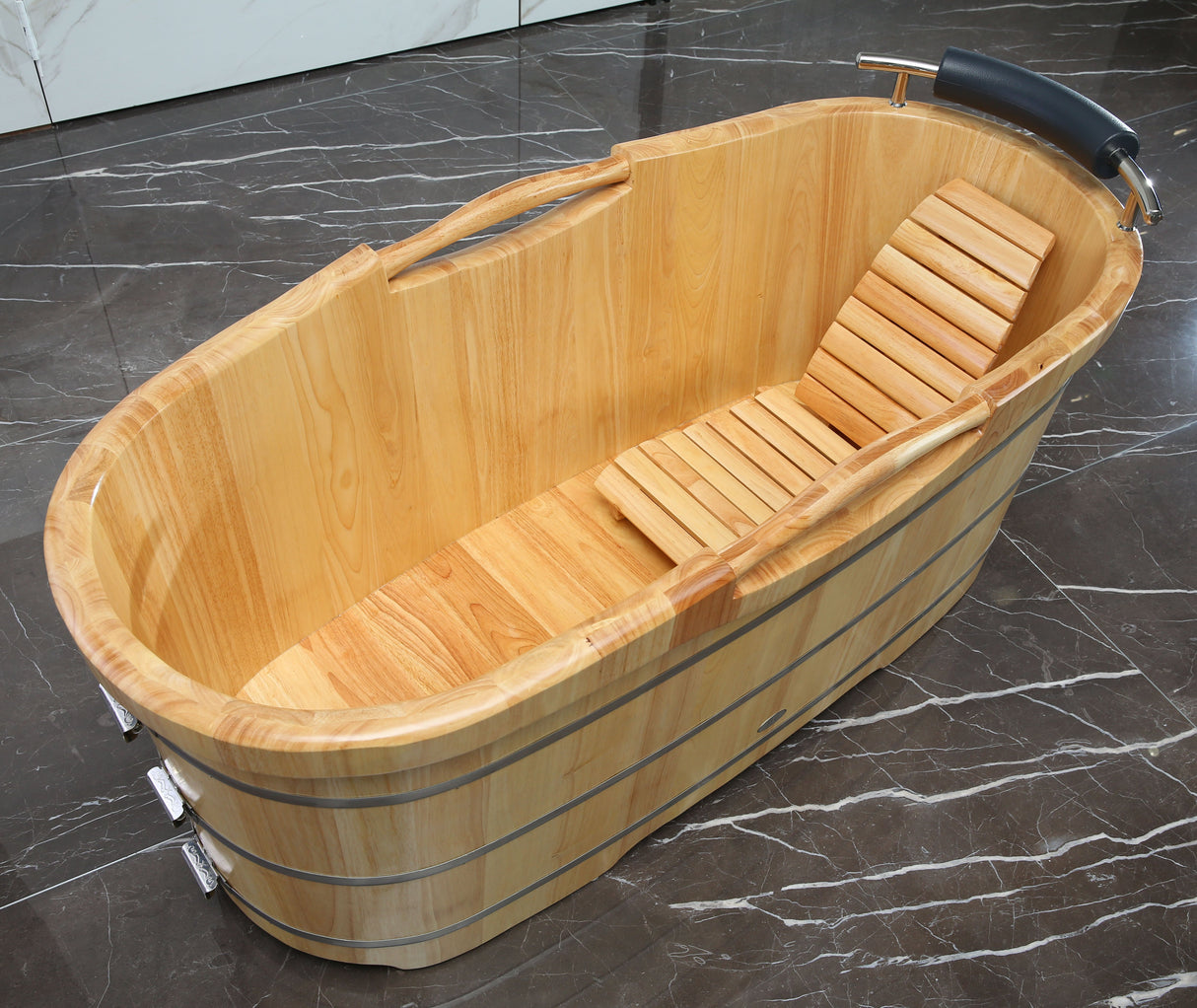 ALFI | AB1163 61" Free Standing Wooden Bathtub with Cushion Headrest