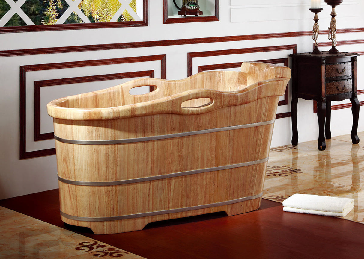 ALFI | AB1187 57" Free Standing Rubber Wooden Soaking Bathtub with Headrest